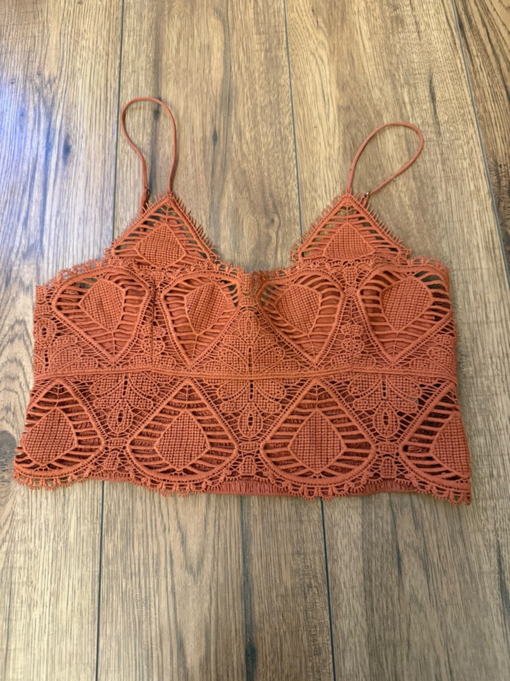 Free People Crochet Bralette Tank Top - Rust Orange